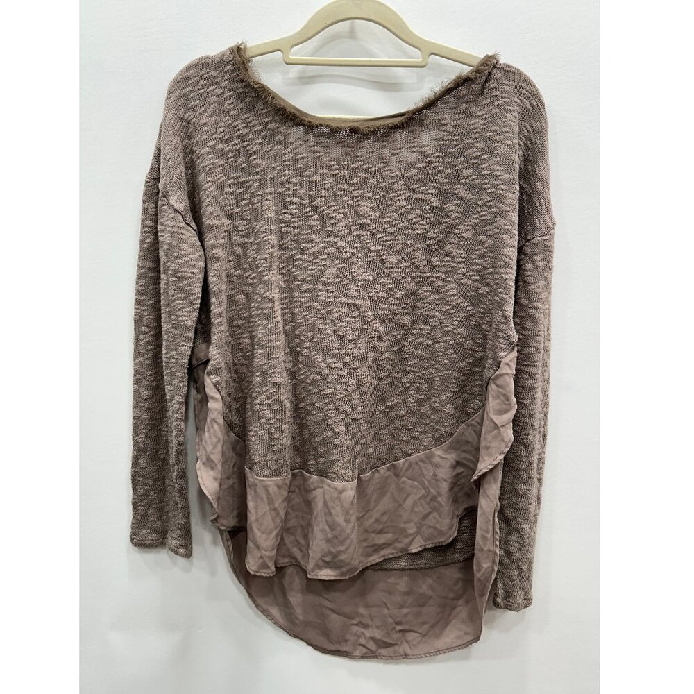Deletta Brown Textured Knit Long Sleeve Layered Hem Soft Casual Blouse Size S